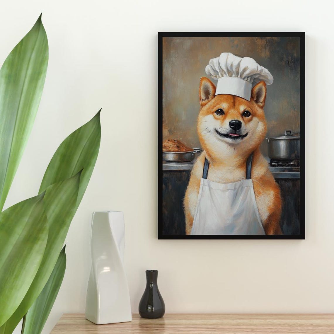 Shiba Inu In Chefs Hat Poster Pet Poster Shiba Inu In Apron Print Funny Dog Wall Art Shiba Inu Portrait Dog Kitchen Poster Animal Art - Image 2