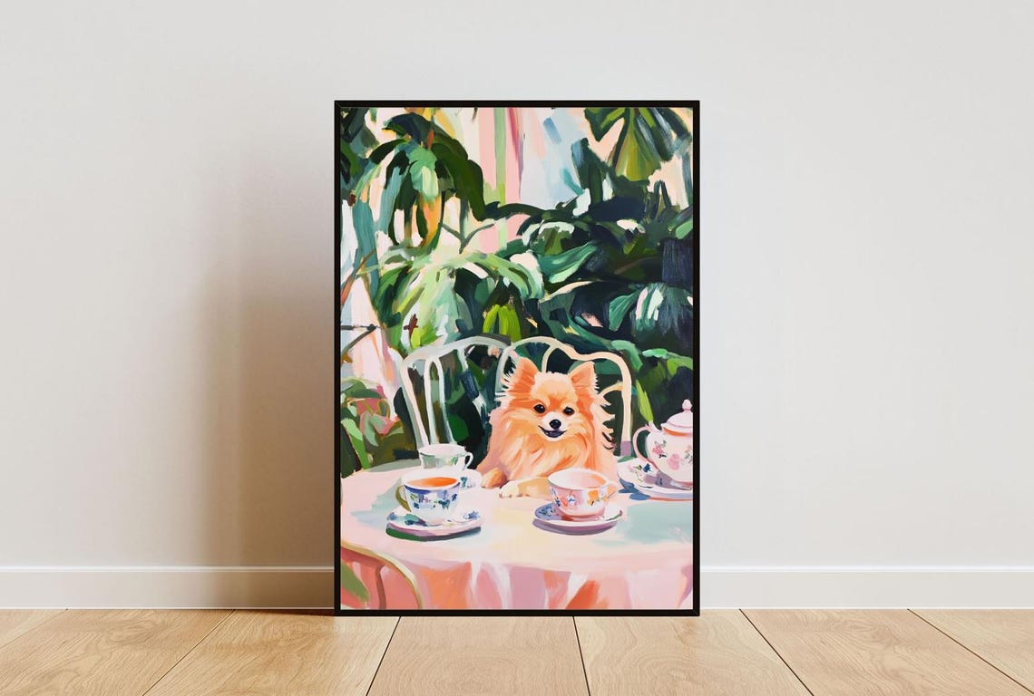 Retro Pomeranian Poster Pomeranian Oil Painting Vintage Pomeranian Poster Dog Dining Room Wall Art Retro Dog Poster Pet Wall Art Dog