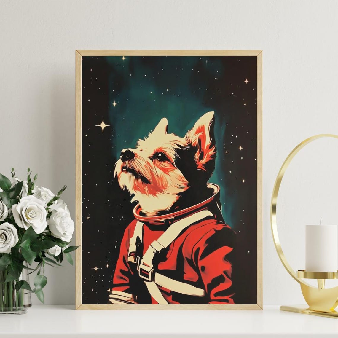 Terrier Dog Astronaut Vintage Retro Starry Space Portrait Poster - Image 3