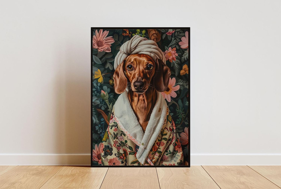 Dachshund In Bathrobe Bathroom Dog Poster Print