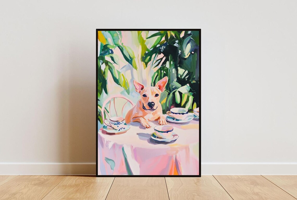 Retro Bull Terrier Poster Bull Terrier Oil Painting Vintage Bull Terrier Poster Dog Dining Room Wall Art Retro Dog Poster Pet Poster
