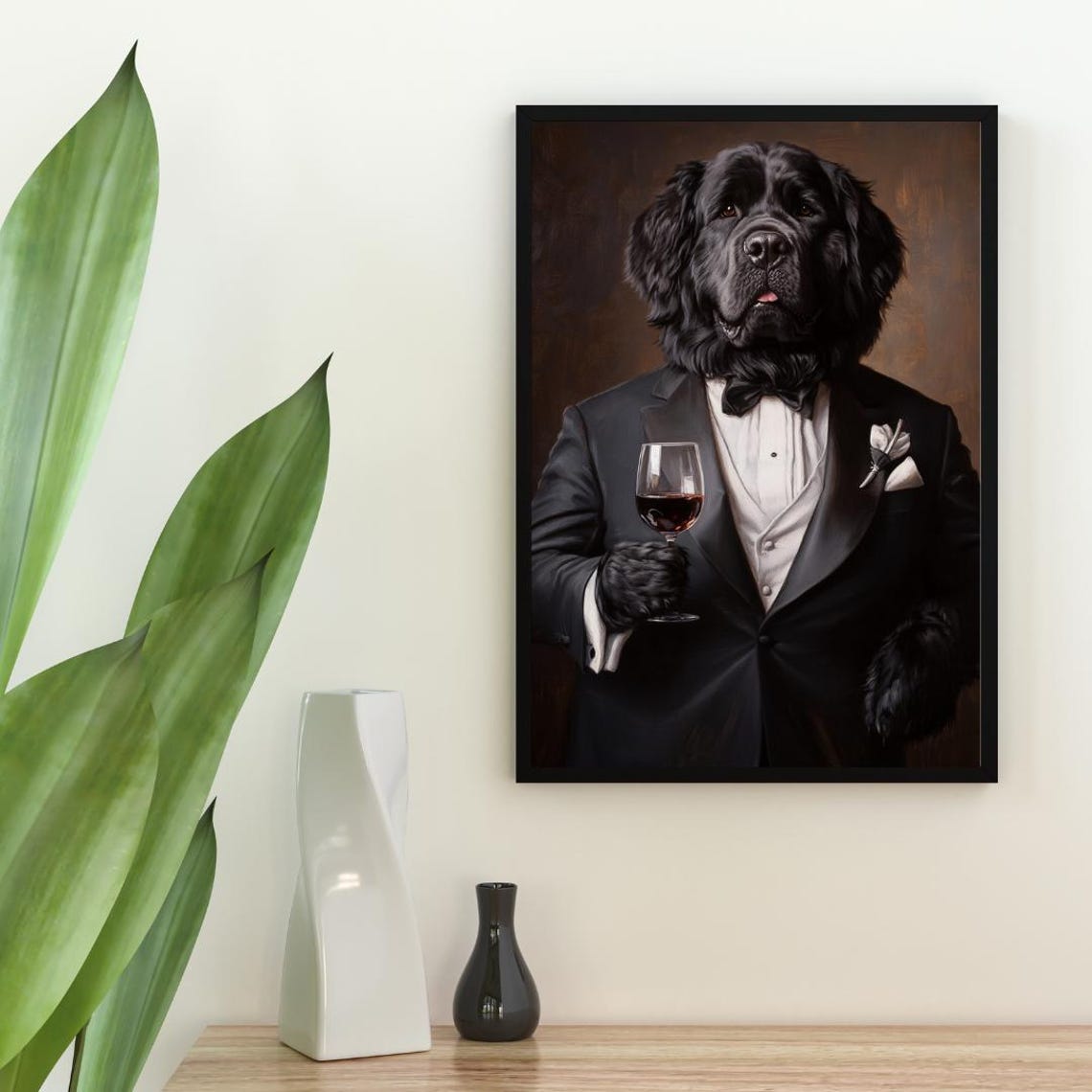 Newfoundland In Tuxedo Poster Pet Poster Newfoundland In Suit Print Dog Wall Art Newfoundland Portrait Dog Funny Newfoundland Art Pet - Image 2