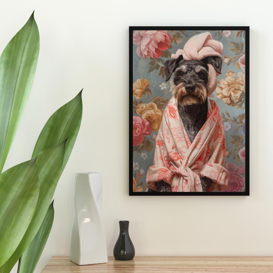 Giant Schnauzer In Pink Bathrobe Spa Day Funny Dog Wall Poster - Image 2