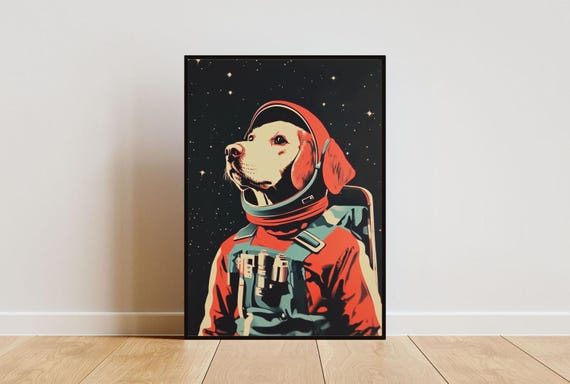 Labrador Retriever Astronaut Poster Labrador Retriever Retro Print Labrador Retriever Portrait Funny Dog Poster Andy Warhol Style Print