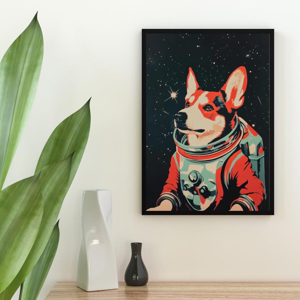 Corgi Astronaut Vintage Retro Starry Space Portrait Poster Art - Image 2