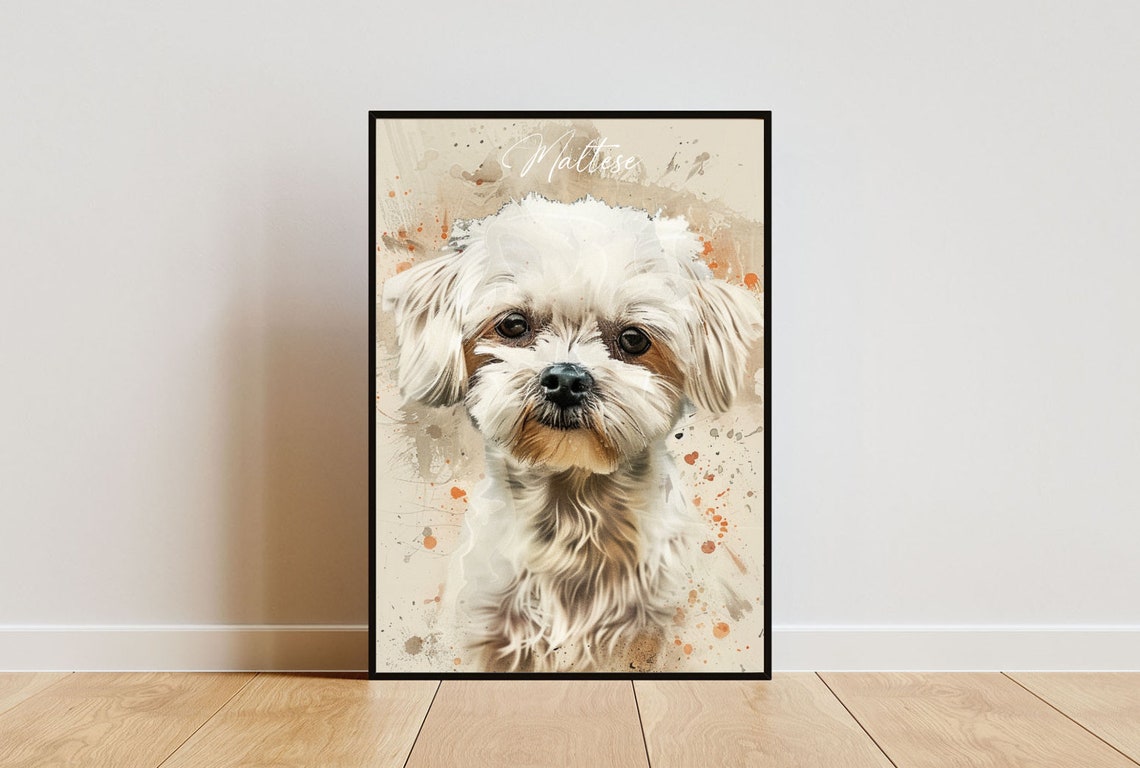 Maltese Poster Dog Poster Maltese Print Dog Wall Art Personalised Dog Photo Dog Maltese Watercolour Pet Portrait Pet Portrait Dog