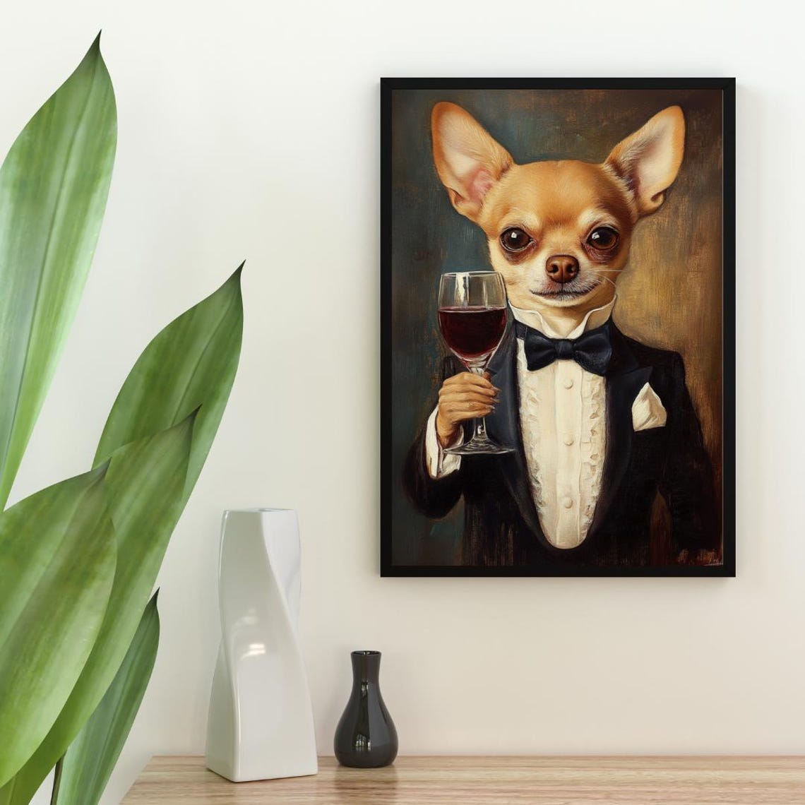 Chihuahua In Tuxedo Poster Pet Poster Chihuahua In Suit Print Dog Chihuahua Portrait Dog Living Room Poster Funny Chihuahua Art Pet - Image 2