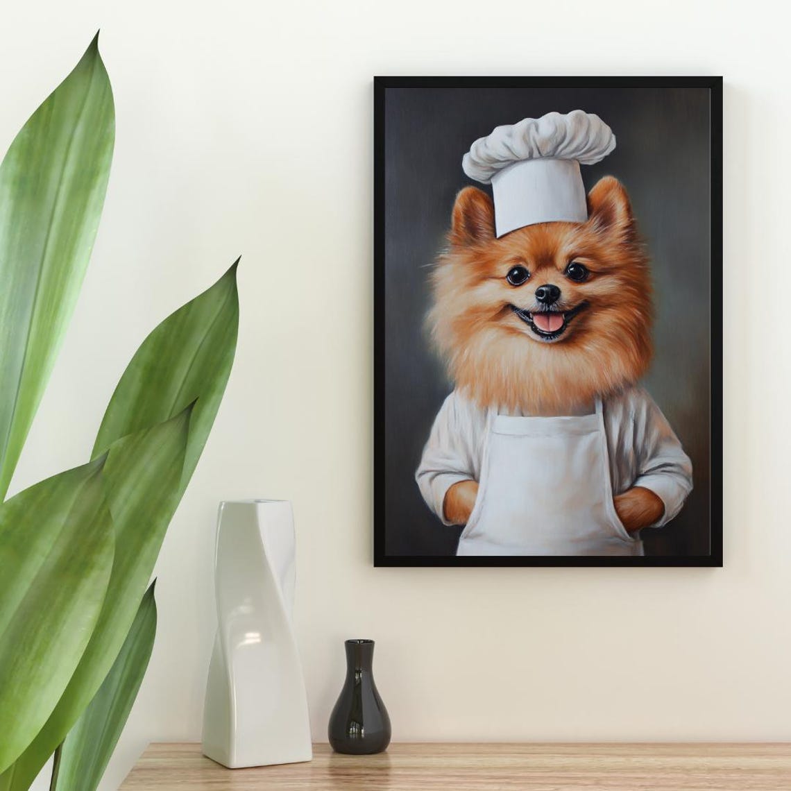 Pomeranian Chef Dog Portrait Smiling Funny Kitchen Art Poster - Image 2