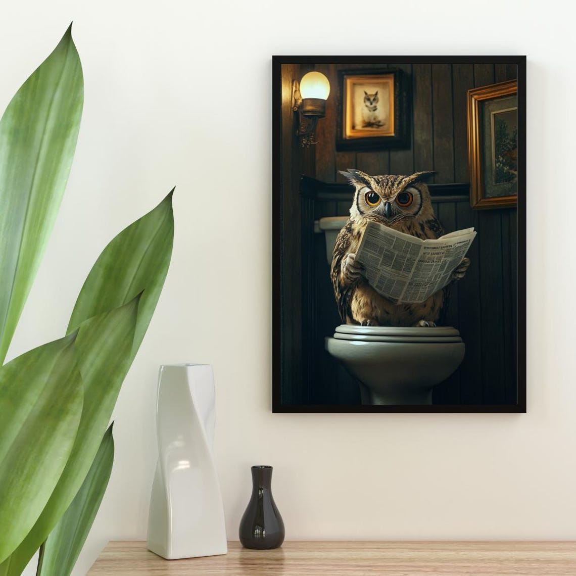 Owl On Toilet Poster Animal Poster Owl Bathroom Print Animal Toilet Wall Art Owl Portrait Animal Bathroom Poster Owl Toilet Print - Image 2