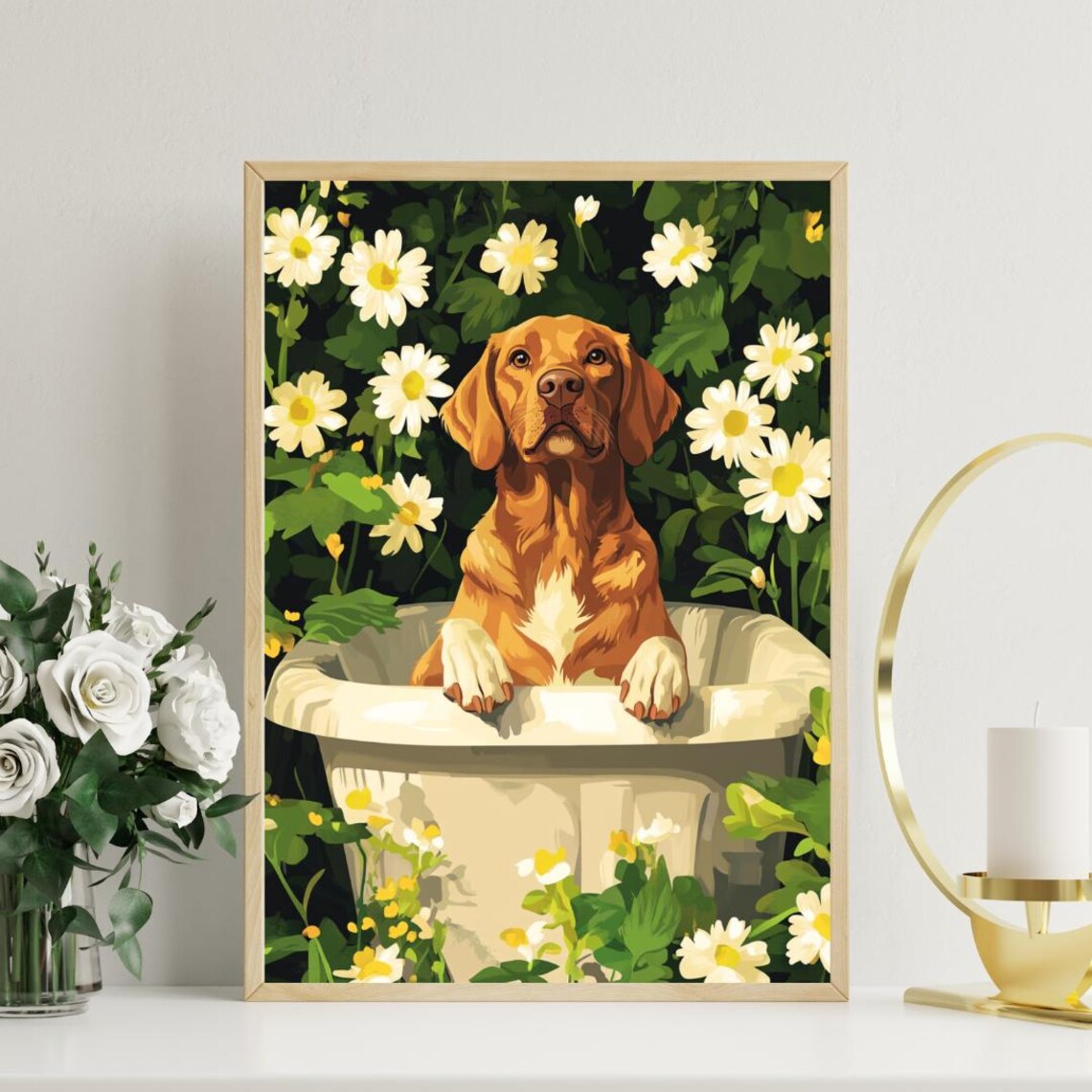 Chesapeake Bay Retriever Bath Time Daisy Flower Funny Dog Poster - Image 3