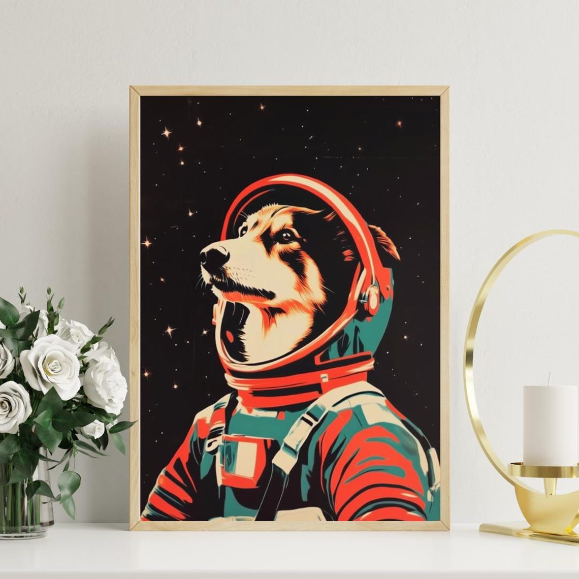 Collie Astronaut Retro Space Dog Pop Art Portrait Poster Gift - Image 3