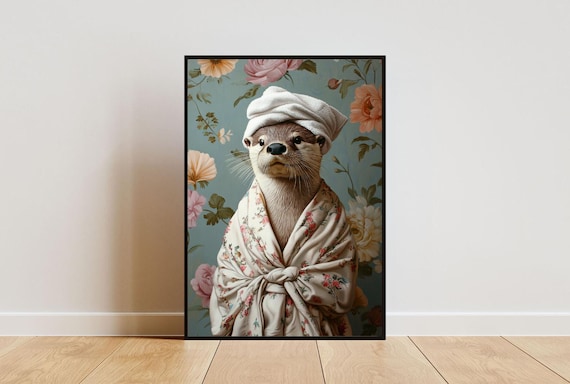 Otter In Bathrobe Poster Animal Poster Otter Bathroom Print Animal Wall Art Otter Portrait Animal Bathroom Poster Funny Otter Poster