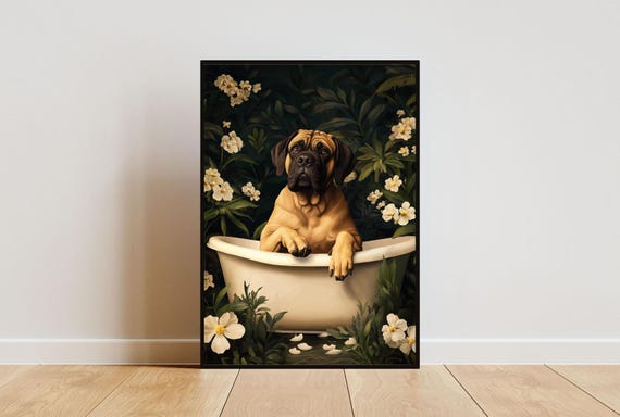 Mastiff In Bathtub Poster Funny Dog Poster Mastiff Bathroom Print Mastiff Bath Poster Pet Poster Dog Bathroom Wall Art Funny Poster