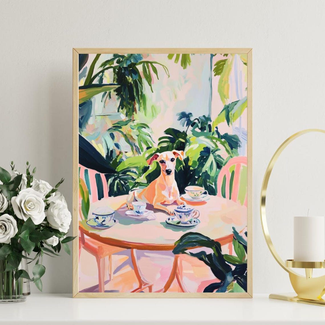Italian Greyhound Cafe Afternoon Tea Whimsical Sighthound Poster - Image 3