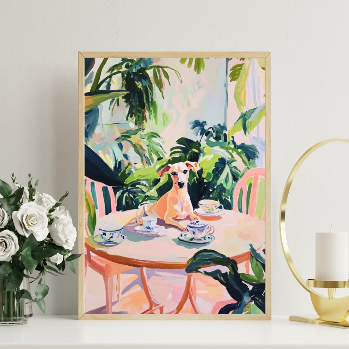 Retro Italian Greyhound Poster Greyhound Oil Painting Vintage Greyhound Poster Dog Dining Room Wall Art Retro Dog Poster Pet Poster - Image 3