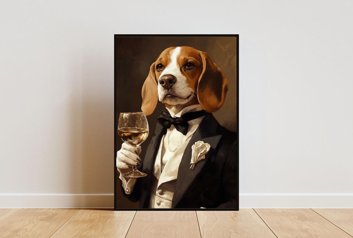 Beagle in Tuxedo, Funny Dog Living Room Poster