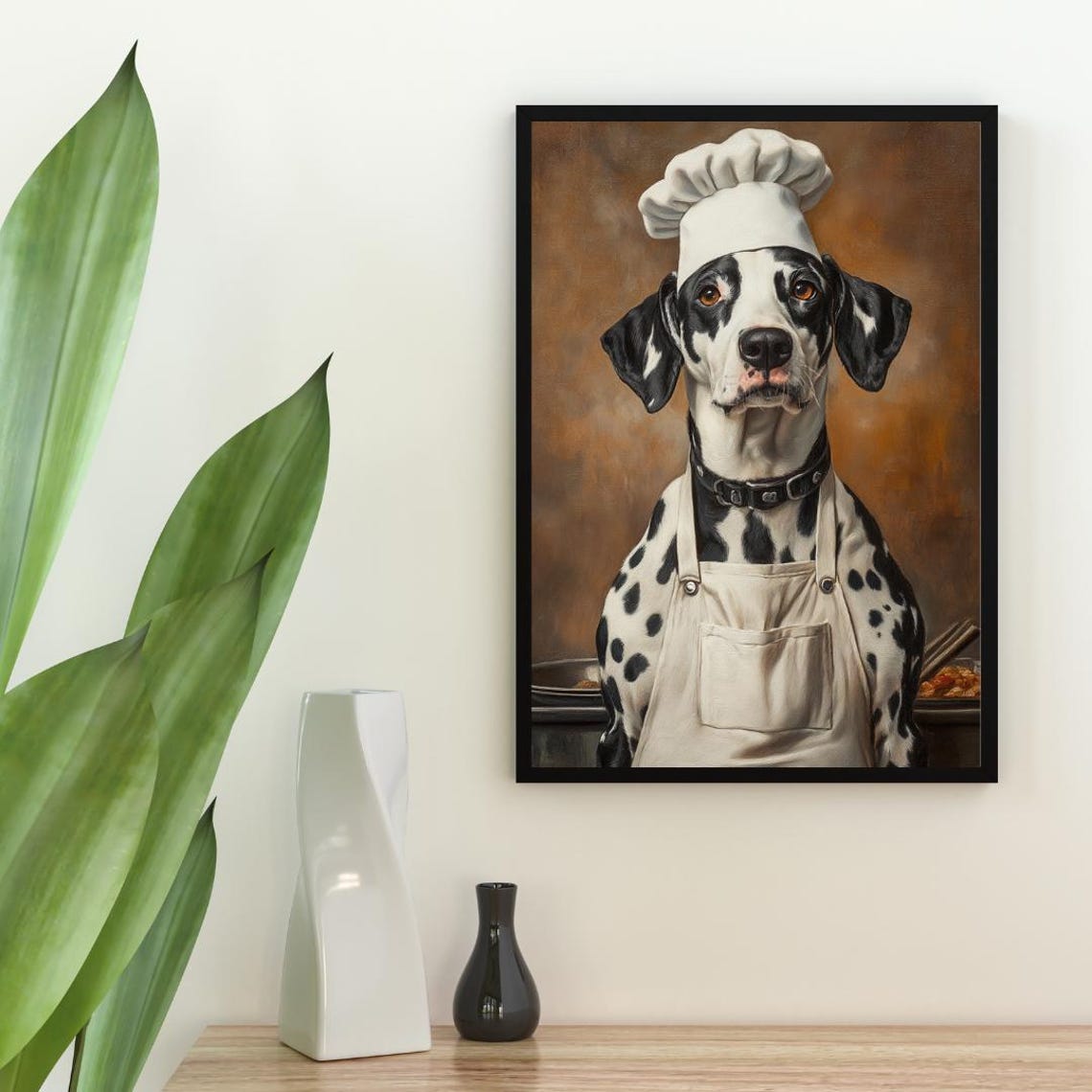Dalmatian Chef Hat Apron Portrait Funny Spotted Dog Kitchen Poster - Image 2