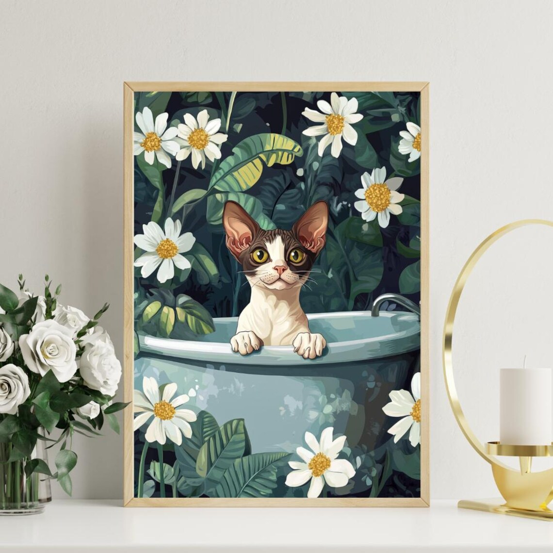 Cornish Rex In Bathtub Funny Cat Bathroom Art Print - Image 3