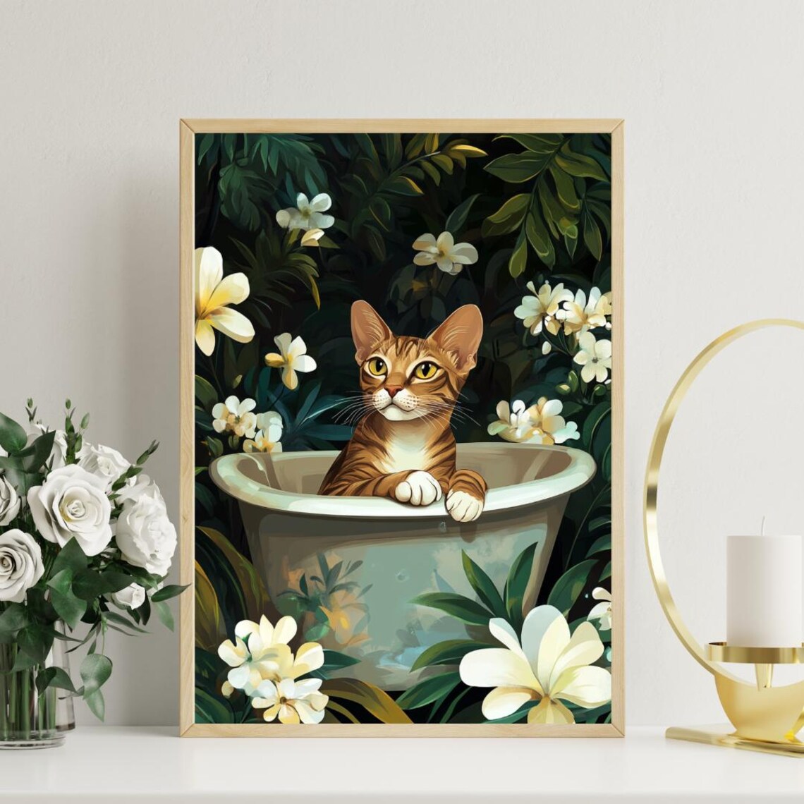 Oriental Shorthair In Bathtub Poster Funny Cat Poster Oriental Shorthair Bathroom Print Oriental Shorthair Bath Poster Bathroom Wall Art - Image 3
