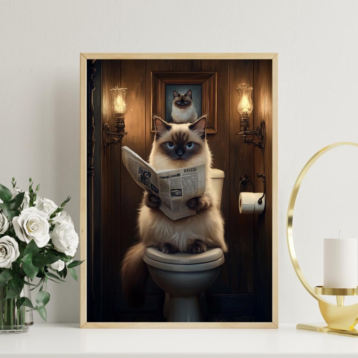 Birman Cat Bathroom Art Print, Portrait Poster - Image 3
