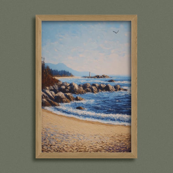 Golden Shore And Distant Lighthouse Wall Art Prints