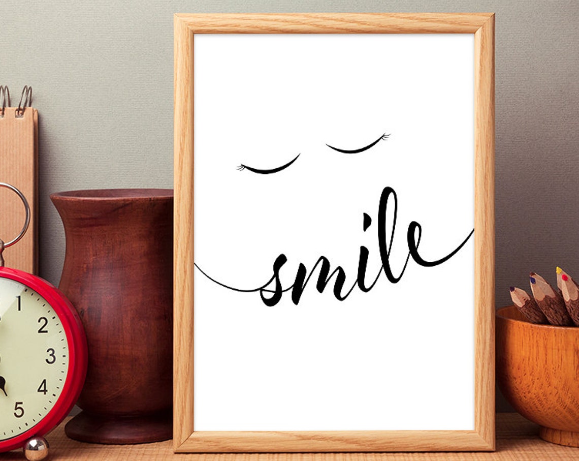 Smile Face Script Typography Minimalist Happy Nursery Decor Poster