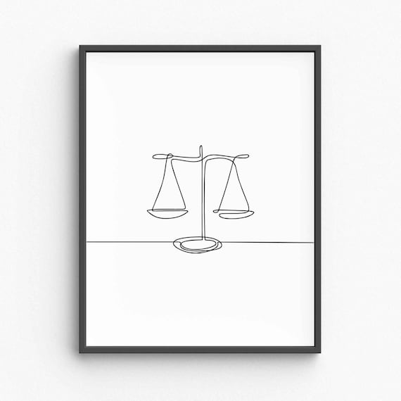 Minimalist Justice Scale Line Art Law And Balance Illustration Legal Symbol Wall Decor Attorney