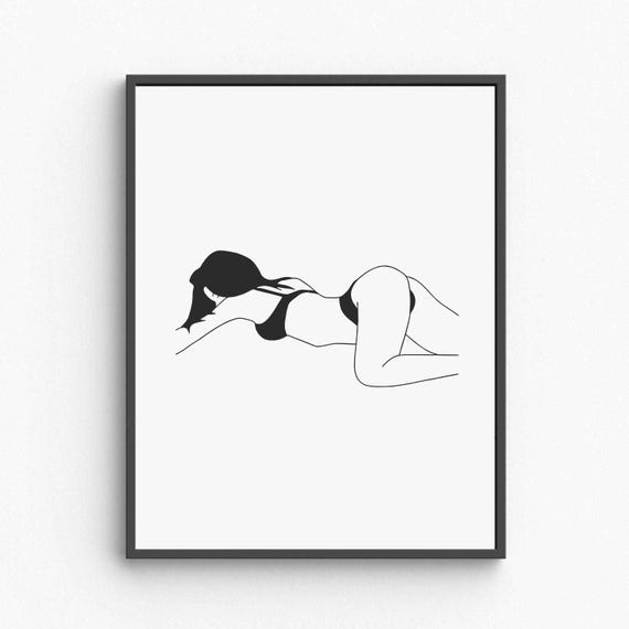Reclining Nude Woman Wall Art Minimalist Female Figure Line Drawing Artistic Body Silhouette Modern Bedroom Decor