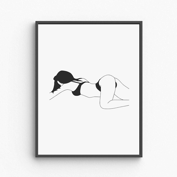 Reclining Woman Line Art Nude Figure Minimalist Body Drawing Poster
