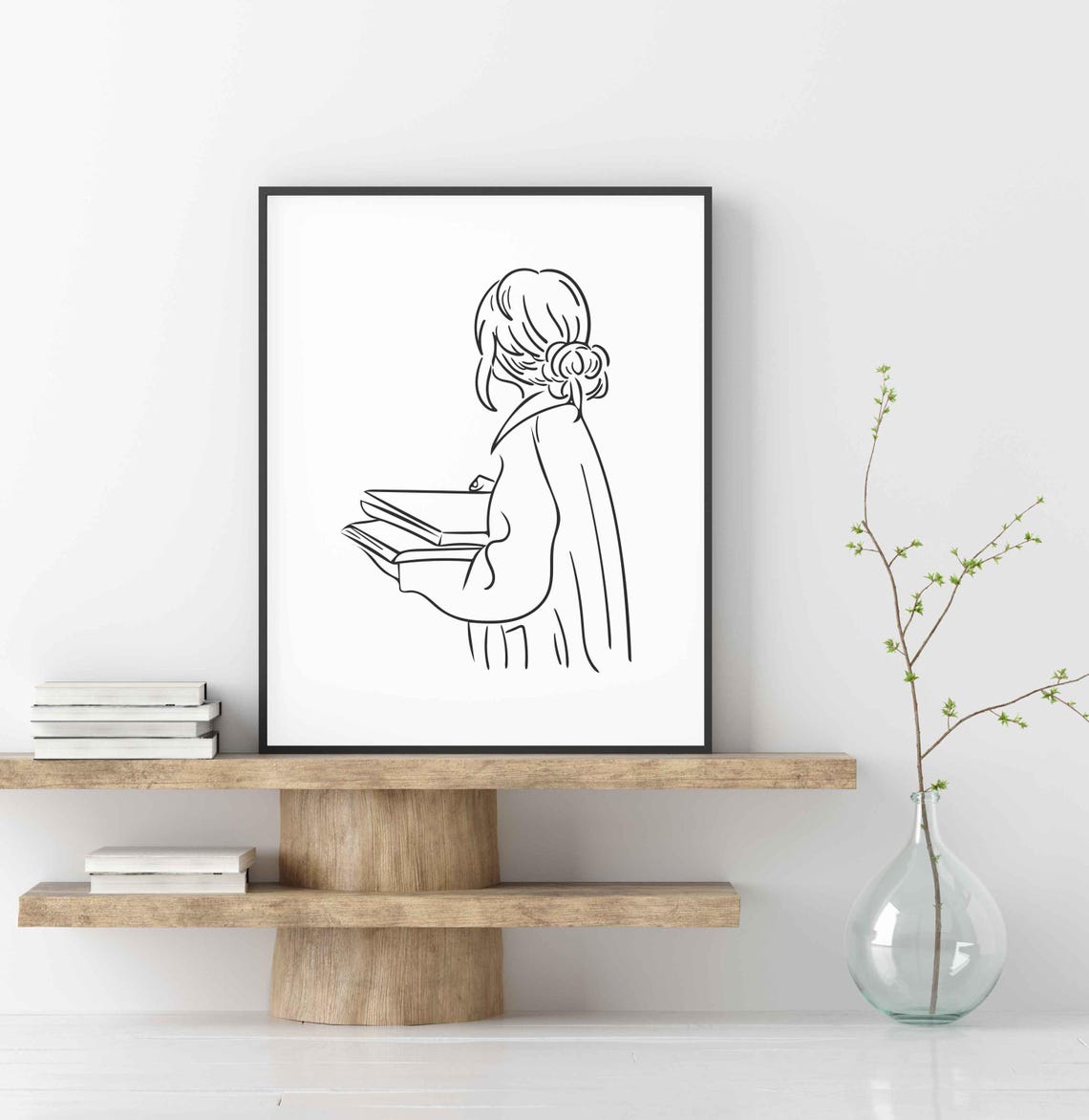 Woman Holding Books Back View Minimalist Line Art Reader Poster - Image 4