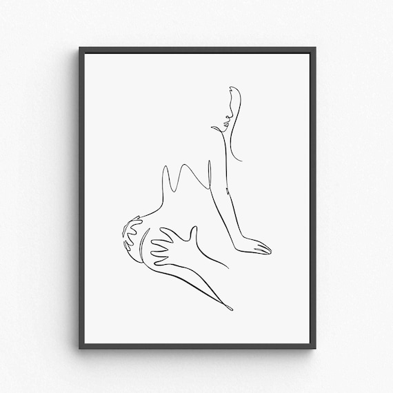 Loving Couple Embrace Line Art Intimate Body Touch Modern Poster