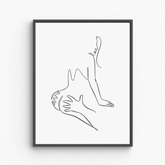 Loving Couple Nude Wall Art Intimate Line Drawing Sensual Embrace Print Minimalist Bedroom Decor