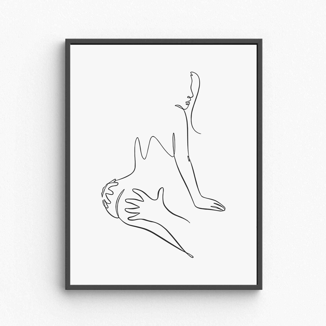 Loving Couple Embrace Line Art Intimate Body Touch Modern Poster