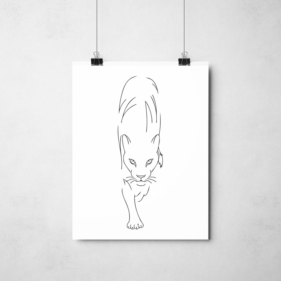 Stalking Prowling Panther Black Line Art Drawing Minimalist Poster - Image 2