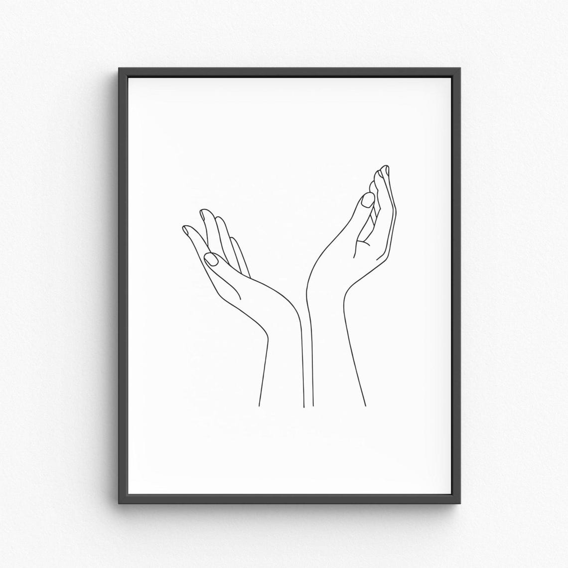 Open Hands Reaching Up In Hope Minimalist Line Drawing Poster