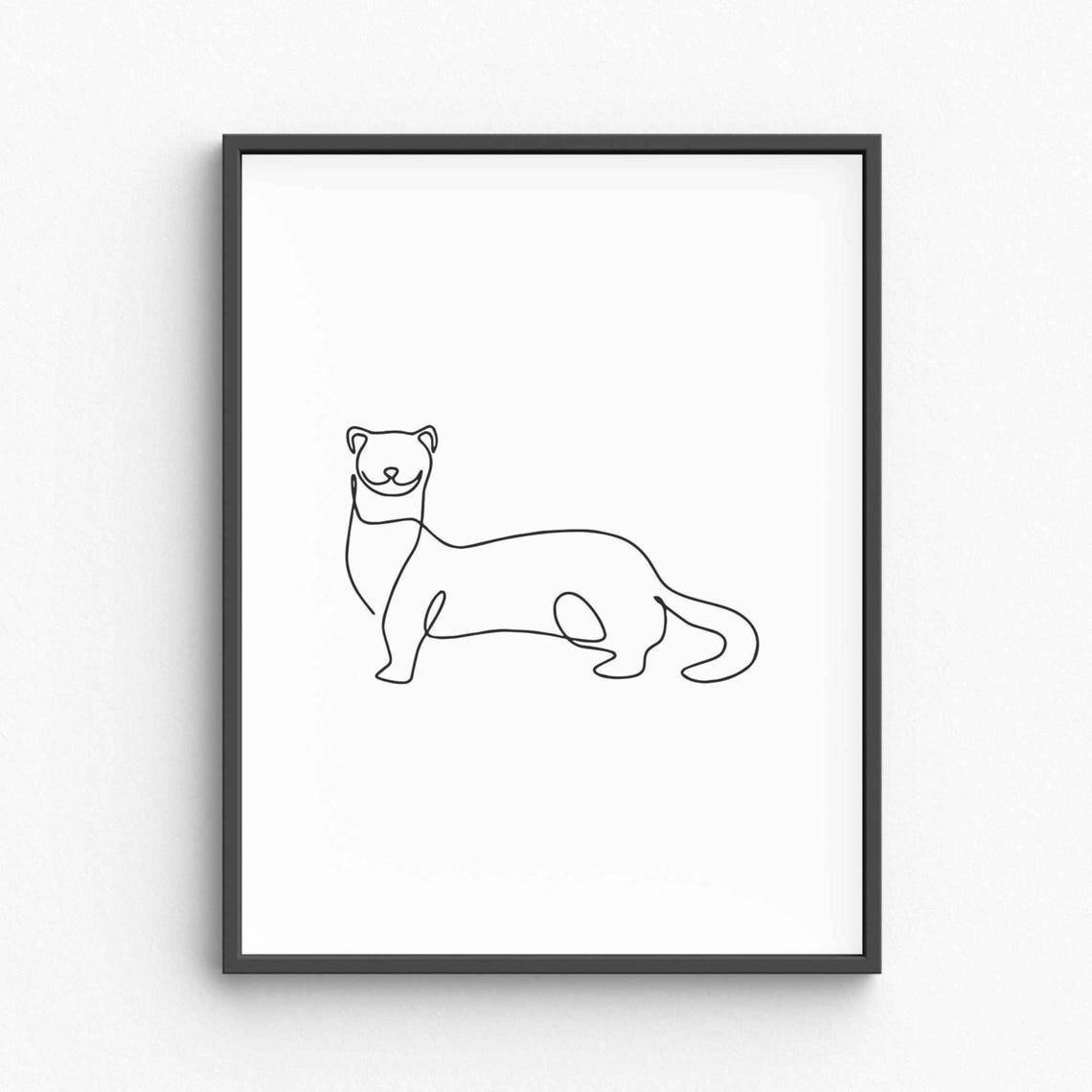 Ferret Weasel Line Art Drawing Minimalist Woodland Animal Poster