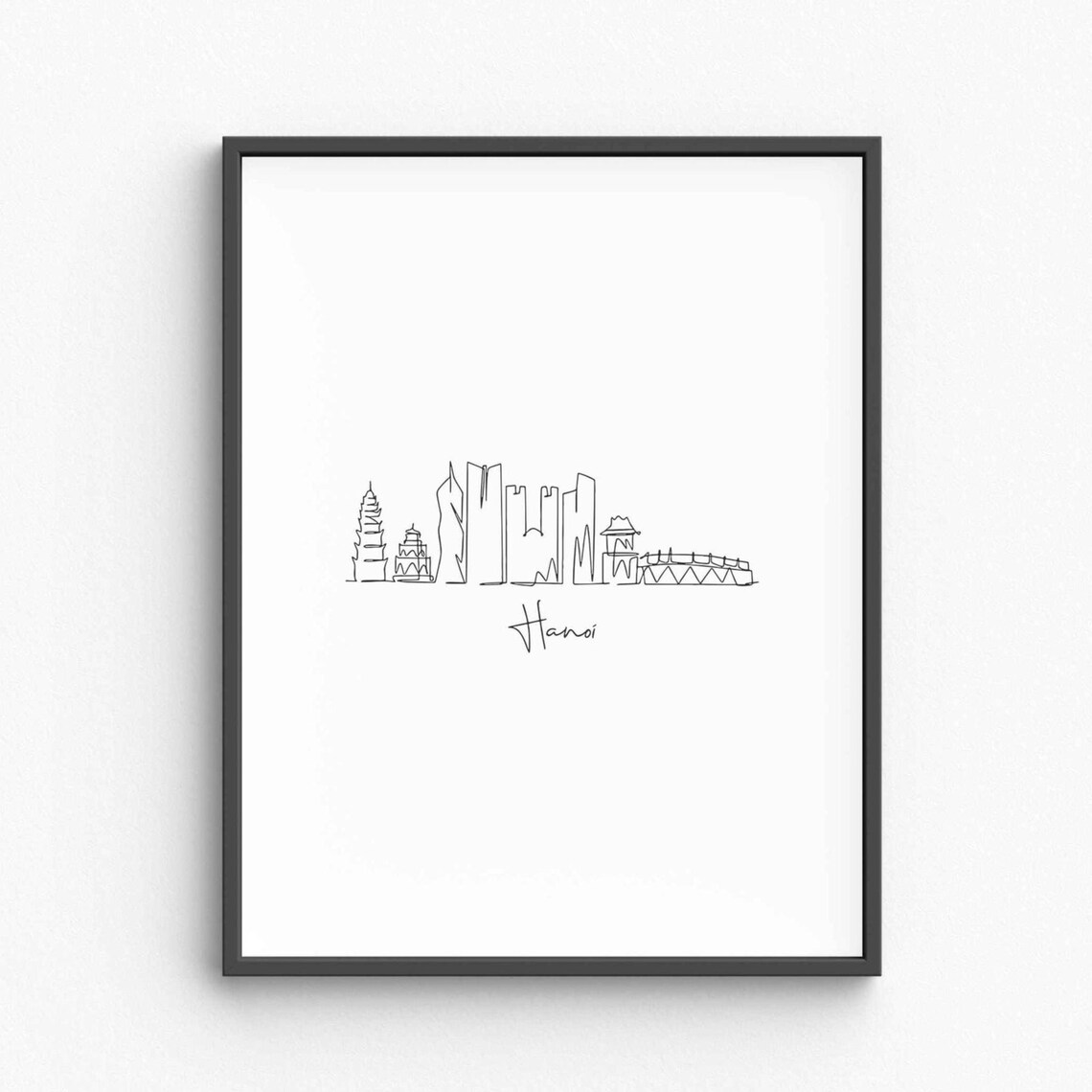 Hanoi Skyline One Line Drawing Minimalist Vietnam Art Poster