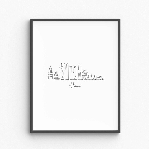 Hanoi Skyline One Line Drawing Minimalist Vietnam Art Poster