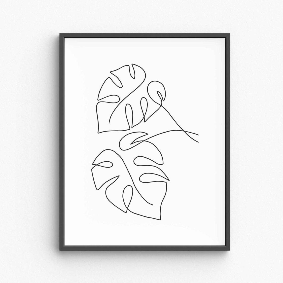 Monstera Leaf Duo Elegant Single Continuous Line Drawing Poster
