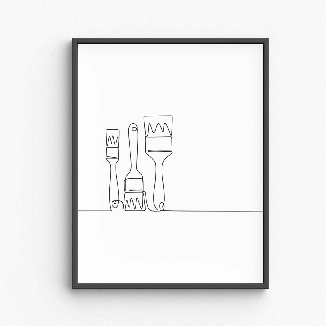 Paintbrushes Continuous Line Art Set Minimalist Studio Poster