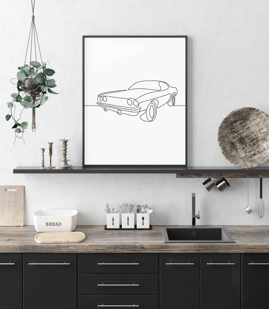 Muscle Car Line Art Vintage Auto One Line Drawing Sketch Poster - Image 3