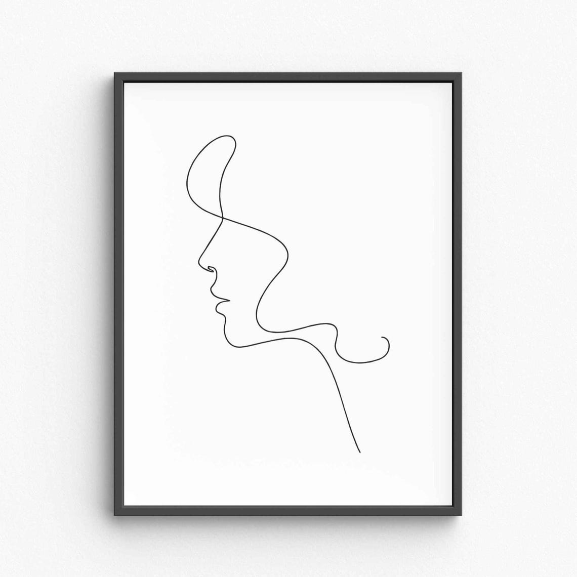 Continuous Single Line Woman Face Profile Abstract Poster Art