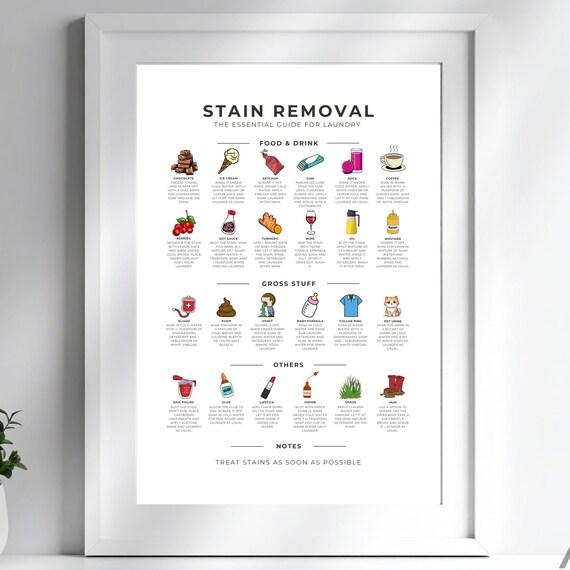 Stain Removal Guide Laundry Essentials Illustrated Chart Poster
