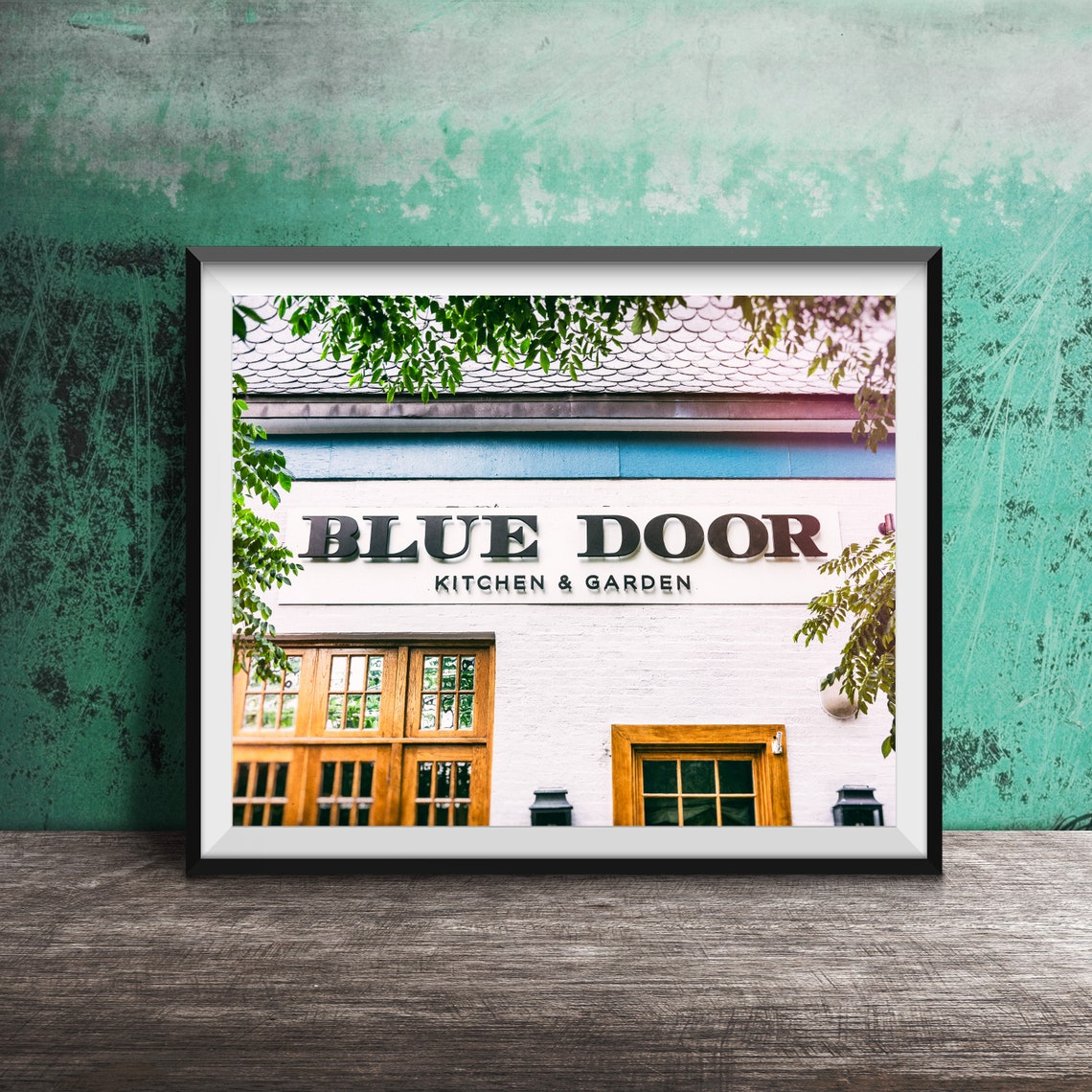 Blue Door Kitchen and Garden Restaurant Facade Sign Photography Poster