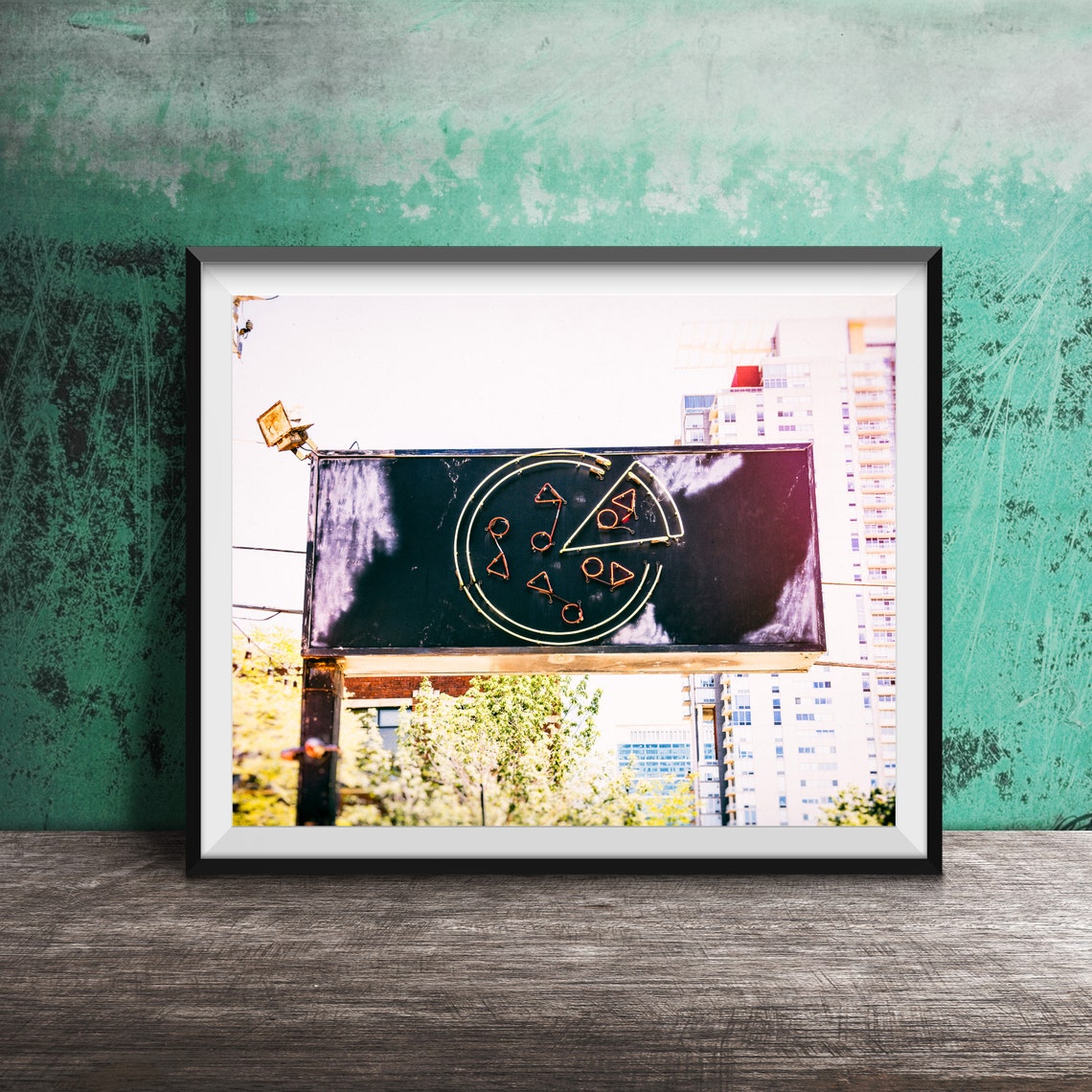 Glowing Neon Pizza Slice Sign Retro Pizzeria Kitchen Decor Poster