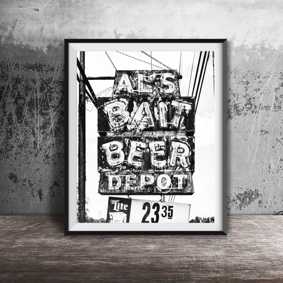 Al's Bait Beer Depot Rustic Weathered Neon Sign Photography Poster - Image 2