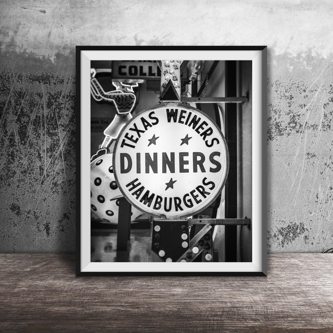 Texas Weiners Dinners Hamburgers Round Neon Sign Photography Poster - Image 2