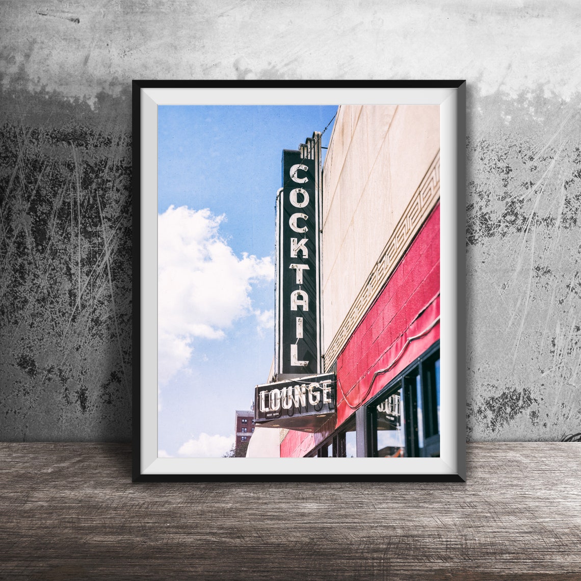 Cocktail Lounge Vertical Neon Blade Sign Retro Bar Photography Poster
