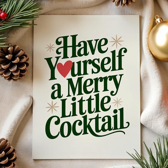 Christmas Cocktail Postcard 5x7 Funny Holiday Greeting Retro Festive Card 4 Sizes