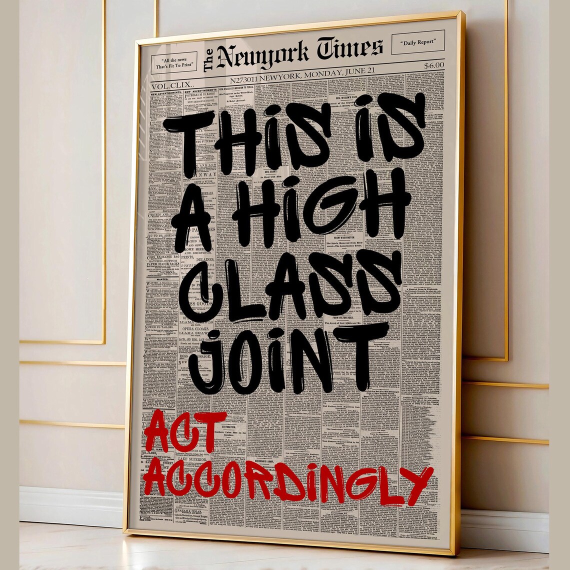 Retro High Class Joint Newspaper Humor Art Print